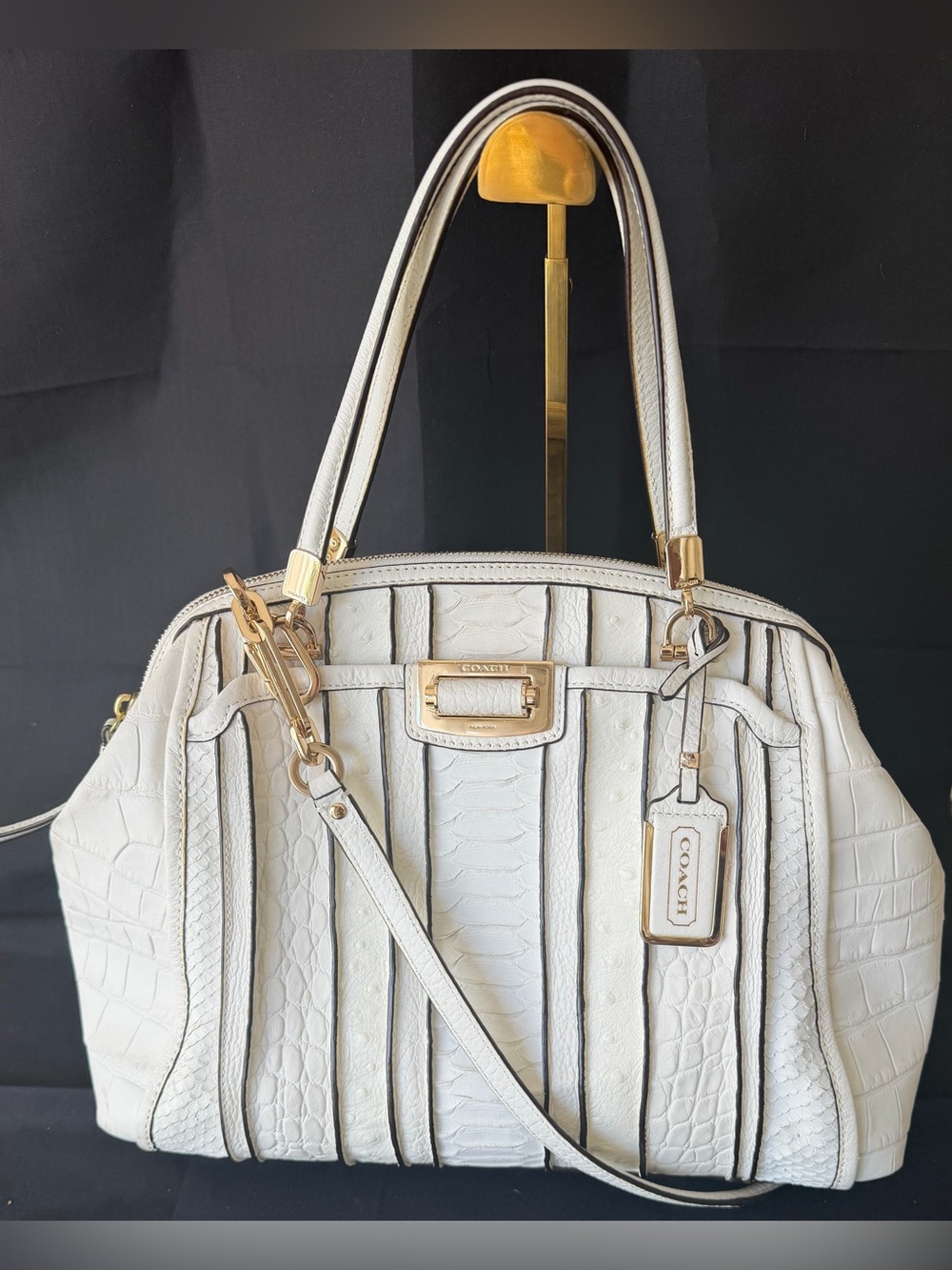 Authentic COACH Madison White Mixed Exotic Embossed Leather Satchel! Rare!